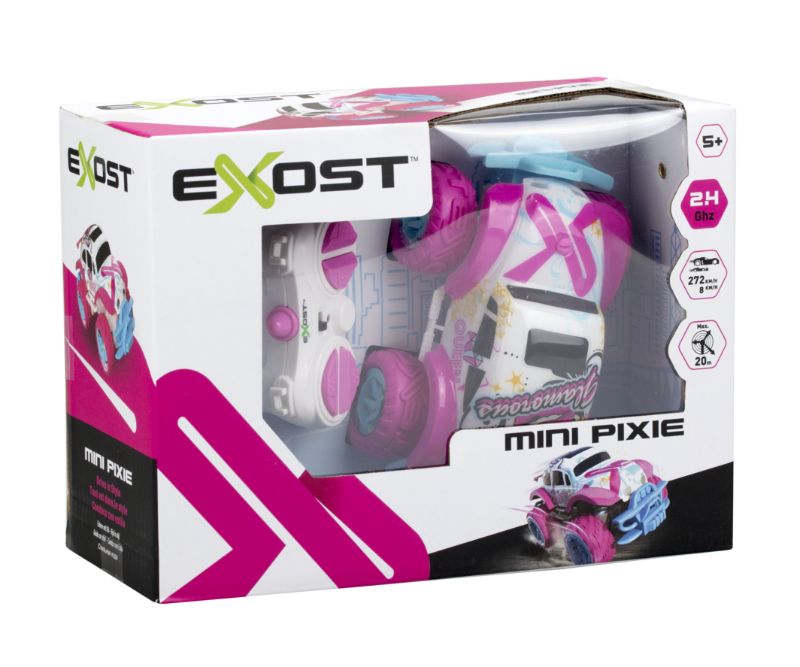 Compact pink remote control car featuring ‘Queen’ on the door, perfect for 360° stunts and adventurous play.