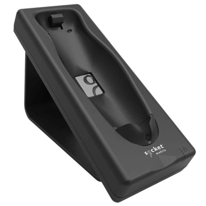 Socket Mobile Charging Cradle for DuraScan Barcode Scanners, featuring multi-angle positioning and automatic charging capability.