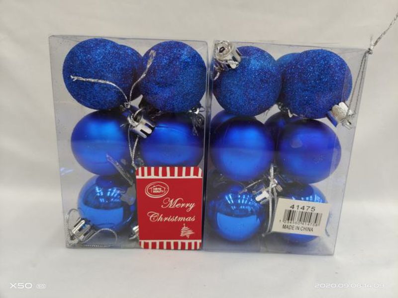 Twelve 4cm blue Christmas decoration balls, ideal for elegant festive decor and winter-themed styling.
