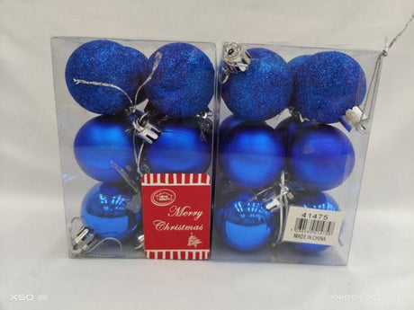 Twelve 4cm blue Christmas decoration balls, ideal for elegant festive decor and winter-themed styling.