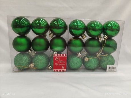 Green 5cm Christmas decoration balls in a pack of 12, ideal for festive arrangements and shatterproof for safety.
