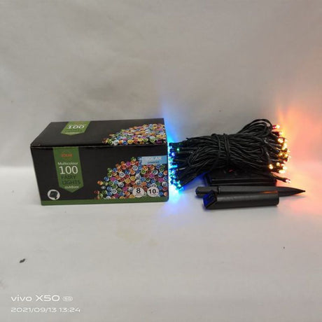 Vibrant 10m multicolour solar Christmas lights with 100 LED heads for festive outdoor decoration, set of 6.