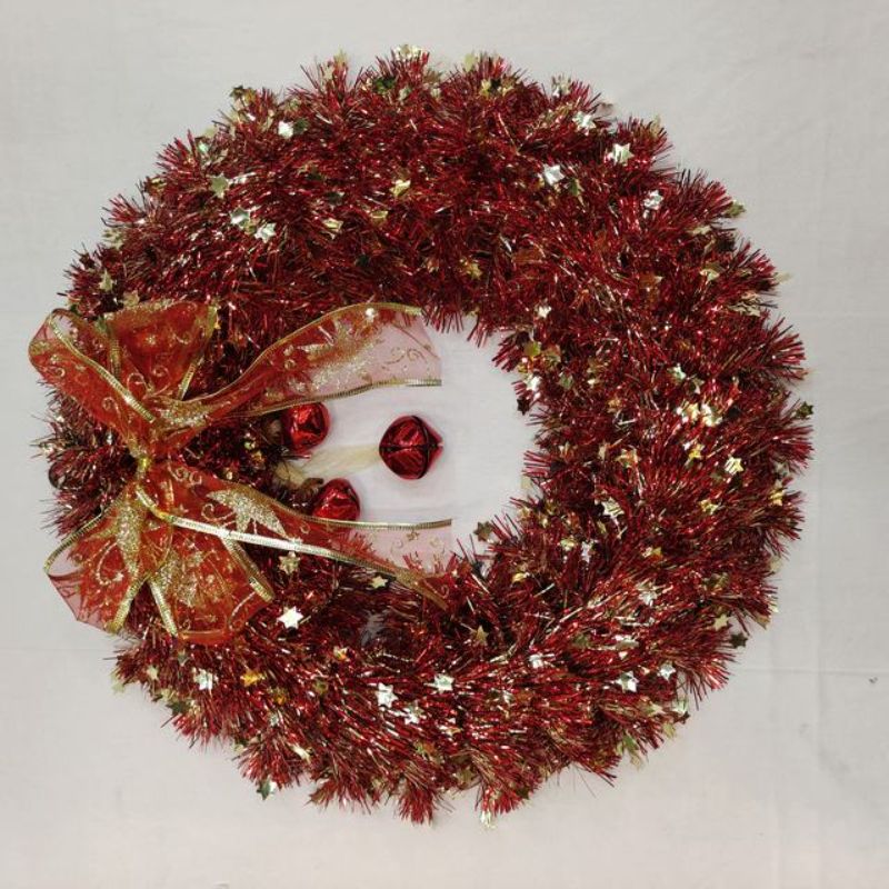 Red Christmas garland set of 6 with gold five-star accents, perfect for elegant holiday decorating and festive celebrations.