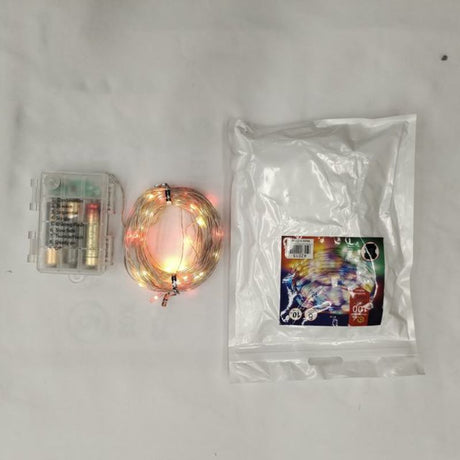 Colorful battery-powered Christmas lights with 100 LED bulbs on a 10m string, perfect for festive indoor and outdoor decorating.