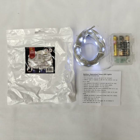 200 LED battery-operated white Christmas lights, 20m long, set of 6 for festive indoor and outdoor decoration.