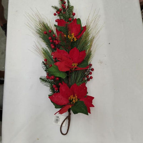 Set of 6 vibrant red and green faux flowers for Christmas decor, perfect for wreaths and festive arrangements.