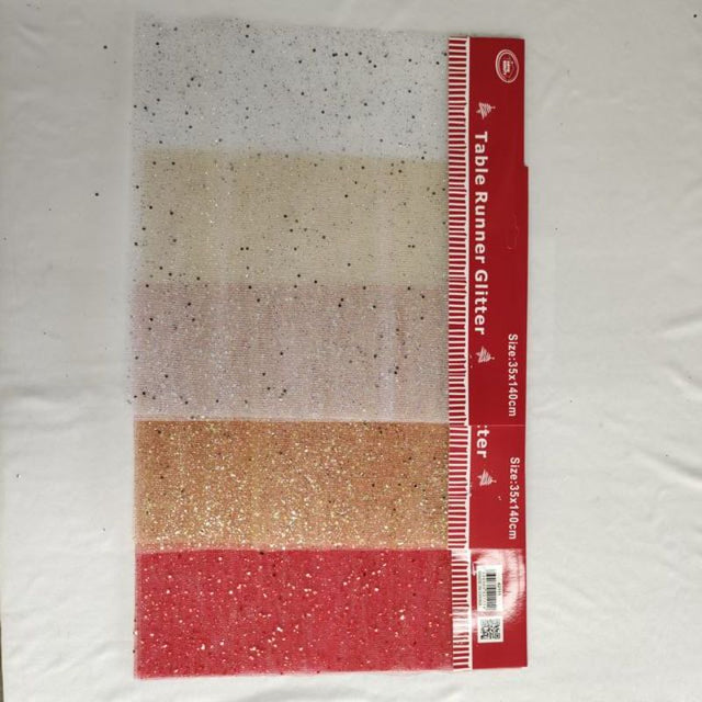 Set of 12 glittering Christmas table runners, each 32 x 140cm, perfect for festive dining decor and elegant gatherings.
