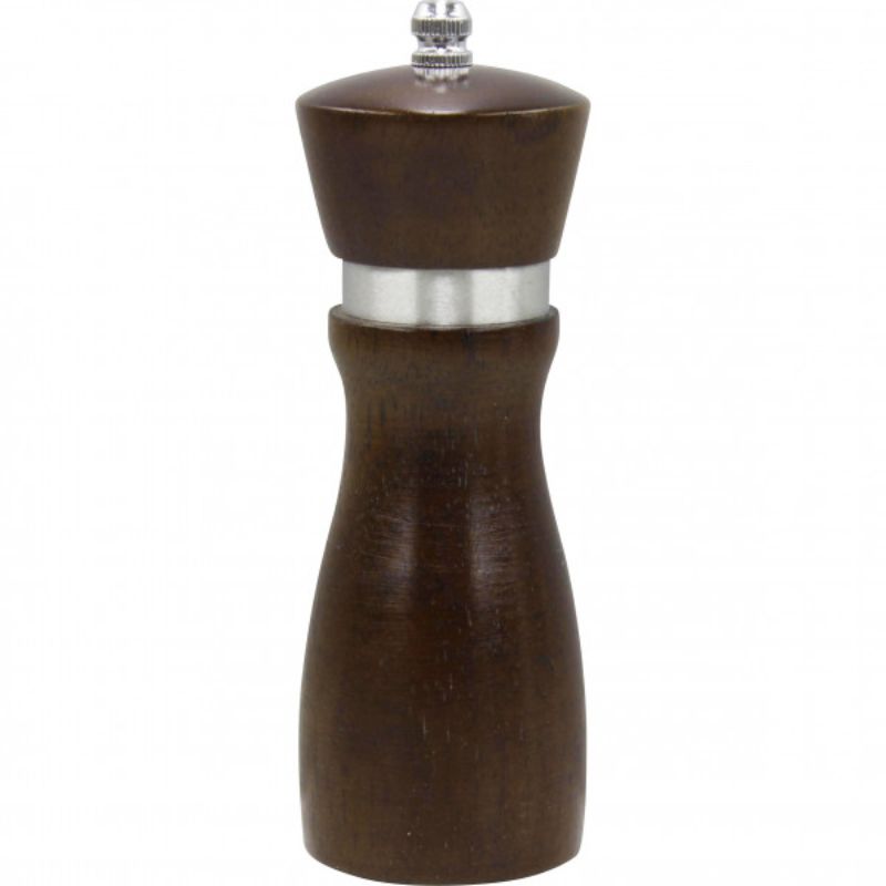 Elegant dark wood and ceramic salt and pepper mills with durable grinding mechanism for effortless seasoning.