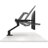 Dell desk mount in black for single LCD, featuring height adjustment, cable management, and quick-release installation.