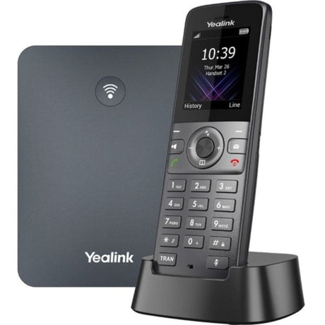 Yealink W73P IP Phone showcasing a cordless design, DECT technology, and wall mountable versatility for efficient business communication.