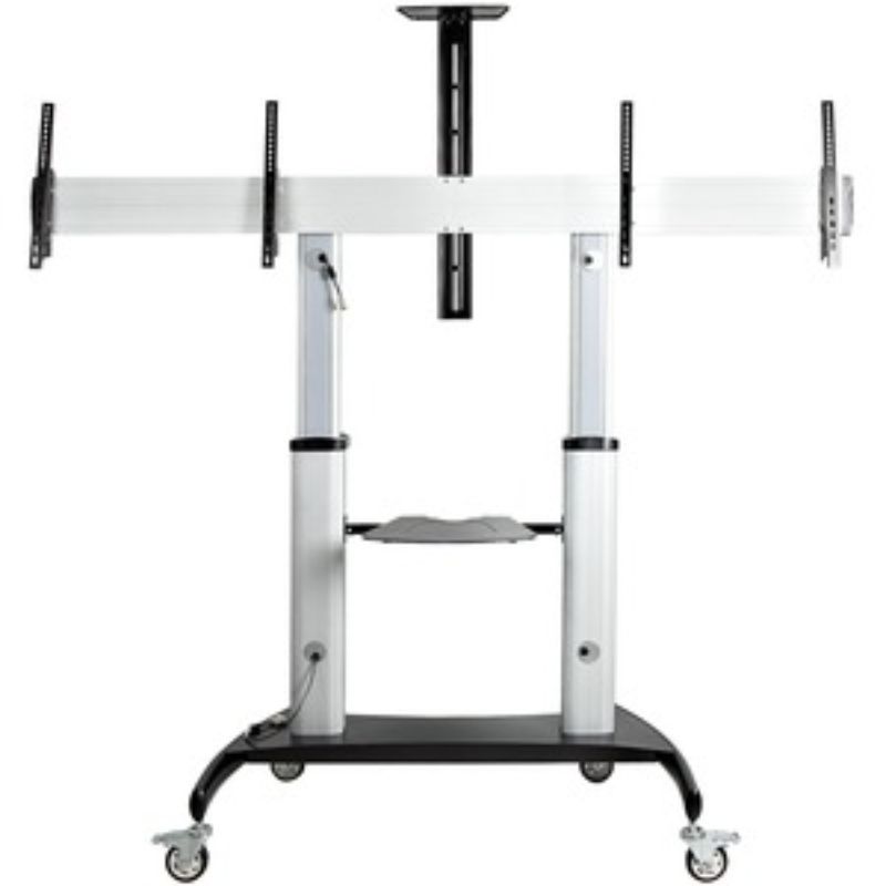 StarTech.com Display Cart with 2 adjustable shelves, 109.77 kg capacity, 4 casters for easy mobility and AV equipment display.