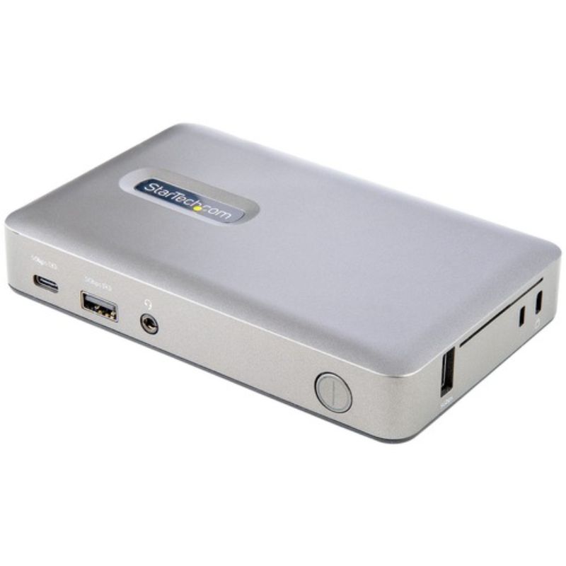 USB-C docking station supporting 4K display, multiple USB ports, Gigabit Ethernet, and audio output for enhanced productivity.