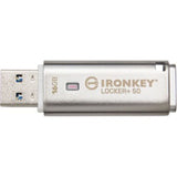 Image of Kingston IronKey Locker+ 50 USB Flash Drive, 16 GB, featuring AES encryption, dual passwords, and durable design for secure data storage.