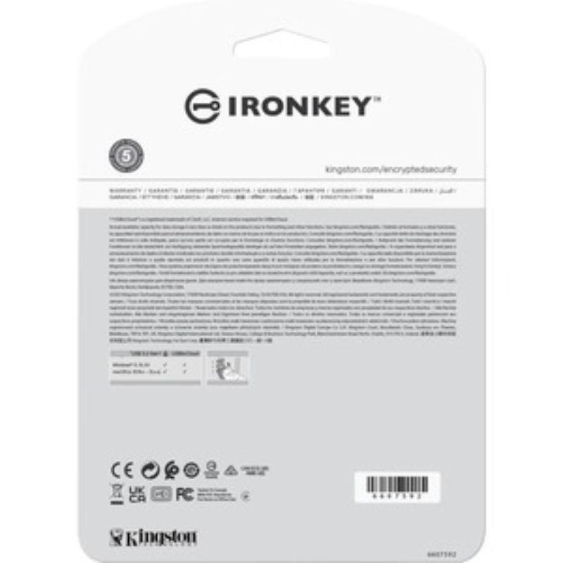 Kingston IronKey Locker+ 50 USB Flash Drive, 16GB, with AES encryption, dual passwords, and compact metal design for secure data storage.