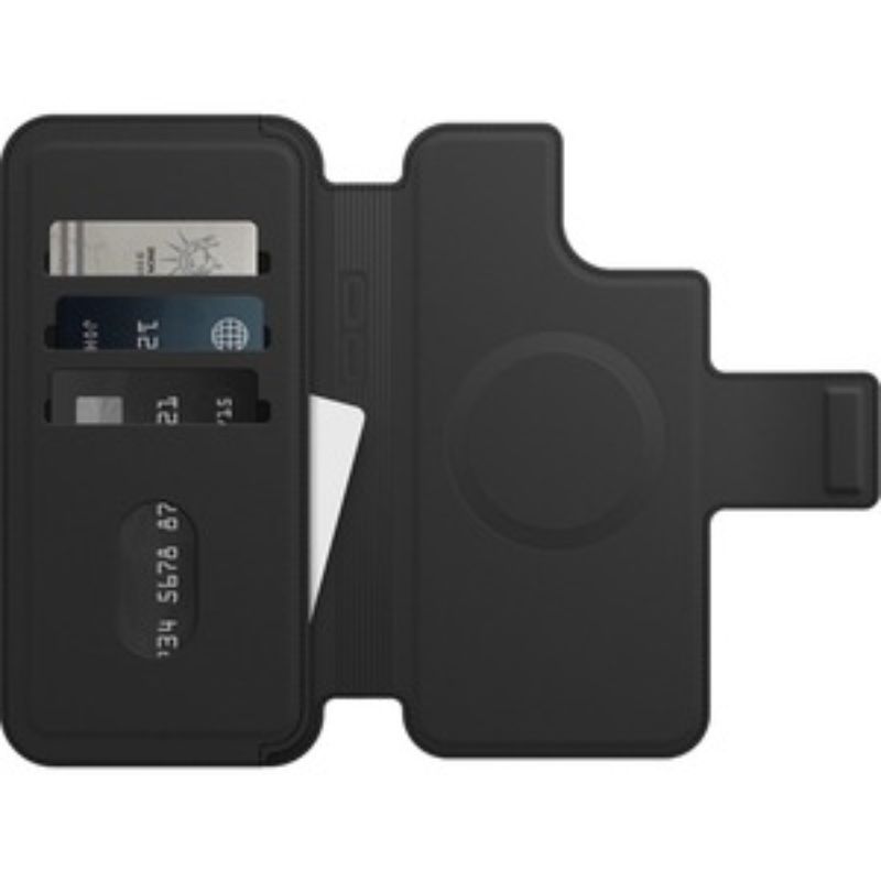 OtterBox Folio case for iPhone 14 Plus in black, featuring MagSafe, card slots, and superior screen protection.