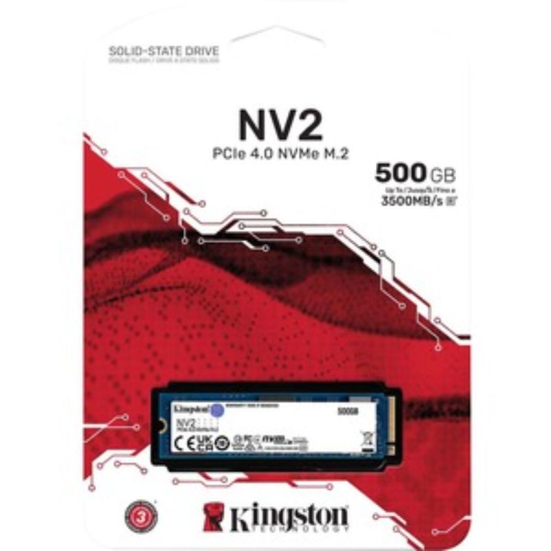 Compact Kingston 500GB NVMe SSD, M.2 2280 design, with read/write speeds up to 3,500/2,800MB/s for enhanced performance.