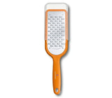 Victorinox orange ribbon edge grater, featuring a sharp bidirectional blade for easy, textured shredding of various foods.