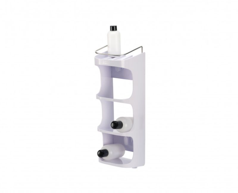 Joseph Joseph Capsule Compact 4-Tier shower shelf with self-draining top, angled pockets, and suction cups for easy installation.