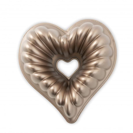 Nordic Ware Elegant Heart Bundt® Pan in toffee for beautifully shaped cakes, featuring non-stick surface and 10-cup capacity.