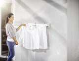 Leifheit Telegant 81 Protect Plus Wall Dryer featuring eight drying bars, chrome towel rack, and durable rustproof aluminum design.