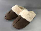 Cozy brown women's fur slippers with memory foam, durable sole, ideal for warmth and comfort in size 5-6 US.