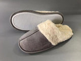 Cozy grey women's fur slippers in XSmall, featuring memory foam insole and sturdy sole for indoor and outdoor use.