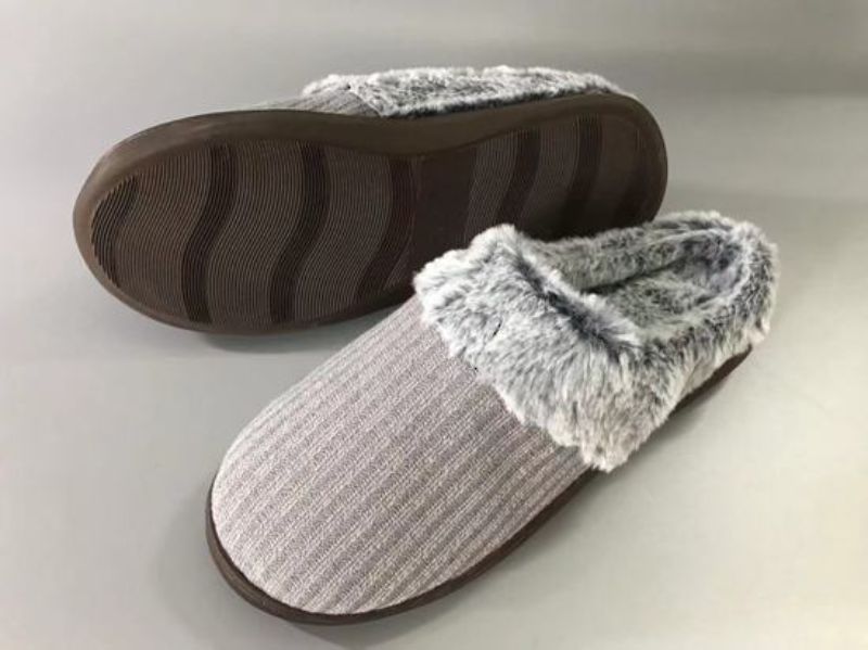 Womens Cotton Fur Slippers Charcoal XSmall (Size 5-6)