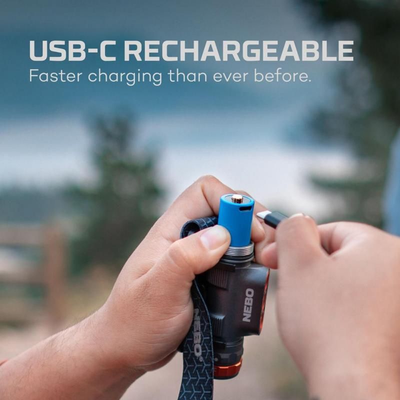 Nebo Transcend TM headlamp: 1500 lumens, USB-C rechargeable, waterproof design with multiple brightness modes for outdoor activities.