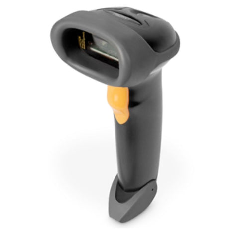 Digitus 1D Barcode Scanner USB with Stand, high-speed 200 scans/min, dust-proof, water-resistant, reliable for retail and logistics.