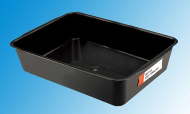 Set of 12 black plastic storage trays, 8L each, ideal for organizing home or office supplies with a sleek, modern design.