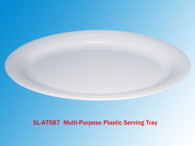 Set of 12 lightweight white plastic serving plates, 47CM, perfect for casual or elegant dining occasions.
