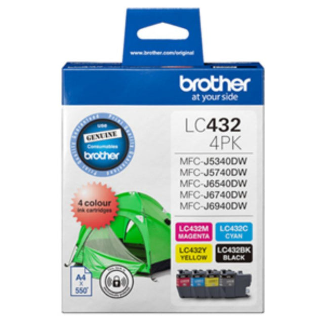 Brother LC4324PKS 4-Pack Ink Cartridge set with black, cyan, magenta, yellow for vibrant, high-quality printing.