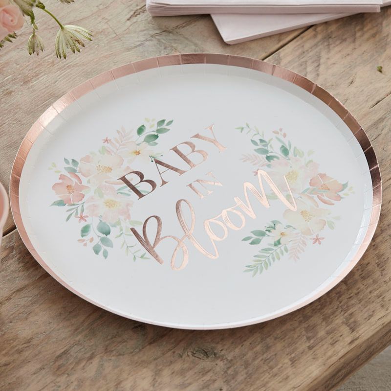 Baby In Bloom - Rose Gold Paper Plates
