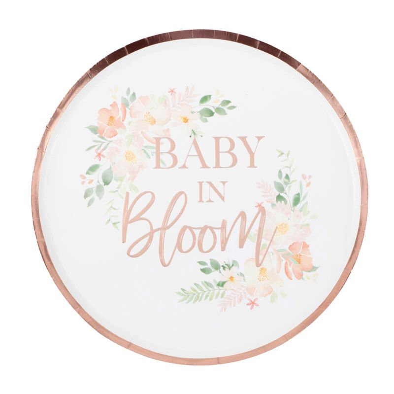 Baby In Bloom - Rose Gold Paper Plates