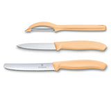 Swiss Classic Orange Paring Knife Set with Peeler, featuring ergonomic grips and high-quality stainless steel tools for precise food prep.
