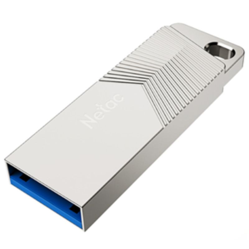 Sleek 128GB Netac UM1 USB3.2 flash drive in zinc alloy, offering fast 150MB/s speeds and compact, durable design.