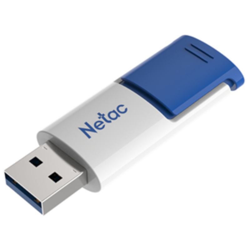 Netac U182 USB3 Flash Drive 128GB in blue and white, featuring retractable design and high-speed performance.