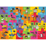 Giant floor puzzle featuring colorful alphabet characters, promoting learning and color recognition for children aged 3+.