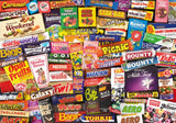 Nostalgic 500-piece jigsaw puzzle featuring 1980s brands and treats, crafted from durable recycled materials.