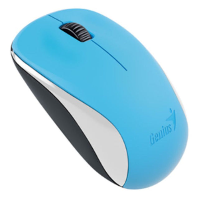 Genius NX-7000 USB Wireless Blue Mouse with 1200 dpi sensor, ambidextrous design, and compact travel-friendly features.