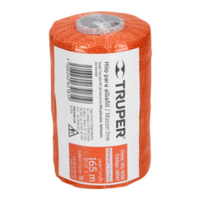 Bright orange Truper Builders Line, 165m long, durable polypropylene for precise construction and crafting projects.