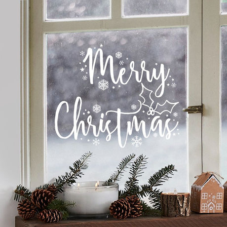 Cheerful white Christmas window stickers featuring "Let It Snow" for festive holiday decor, easy to apply and reusable.