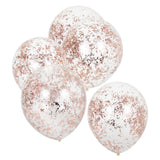 Festive rose gold foil confetti filled balloons, perfect for adding elegance to celebrations and creating eye-catching decor.