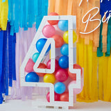 "Mix It Up - Balloon Mosaic Number 4 Stand, 81cm tall, perfect for birthdays and milestones, easy to assemble and vibrant."