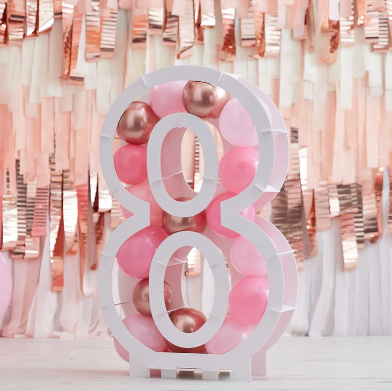 Balloon Mosaic Number 8 Stand, ideal for birthdays and milestones, easy to assemble with colorful balloon packs sold separately.