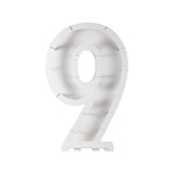 Colorful balloon mosaic stand shaped like the number 9, perfect for birthday celebrations and easy to assemble.