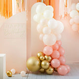 Peach and gold balloon arch kit featuring 75 assorted balloons, perfect for elevating any celebration decor.