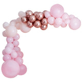 Elegant pink and rose gold balloon arch kit featuring 200 balloons, perfect for birthdays and celebrations.