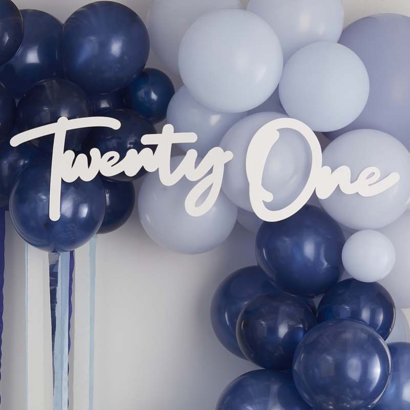 Colorful 21st birthday balloon arch sign, 30cm x 75cm, perfect for festive decor and photo backdrops.