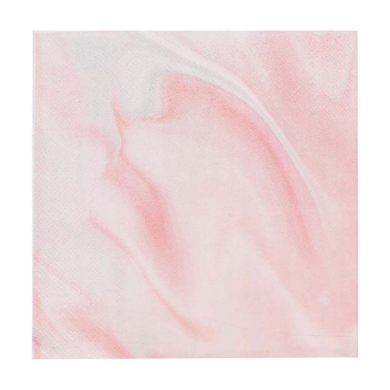 Elegant pink marble print paper napkins, ideal for events, eco-friendly, 16-pack, 16.5cm square, chic table decor.